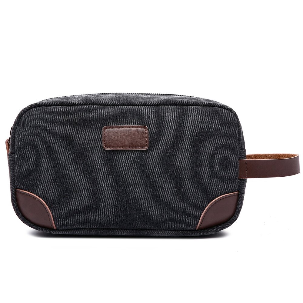 Canvas & Leather Toiletry Bag | Black